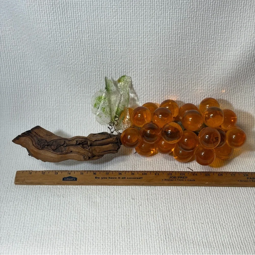 Mid Century Modern Lucite Grape Cluster on Driftwood -large Size